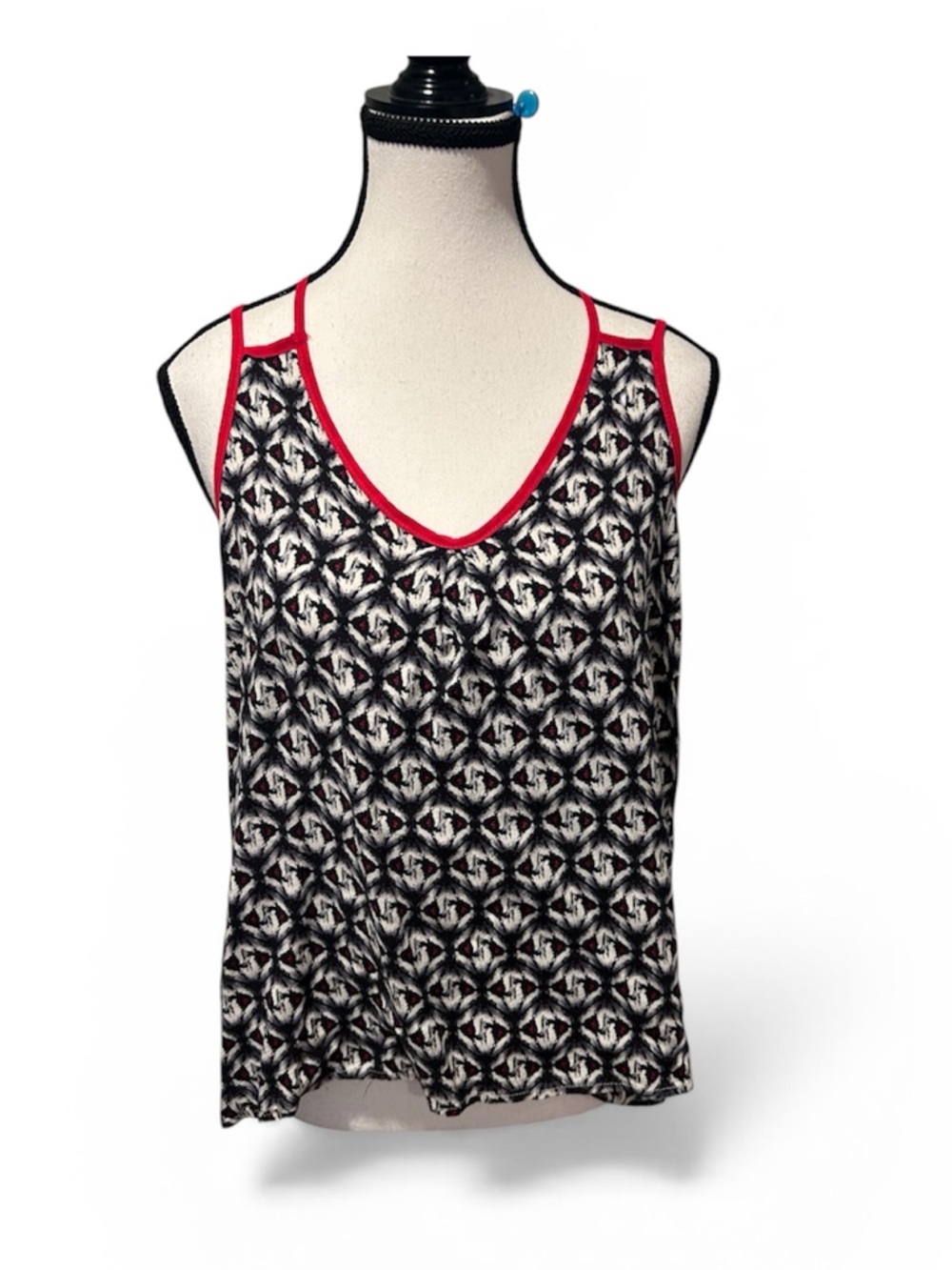 Ya Los Angeles Black & White Geometric V-Neck Tank with Pink Trim